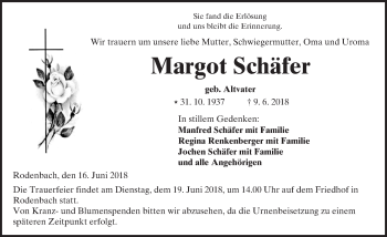 Traueranzeige von Margot Schäfer von  Kreisanzeiger