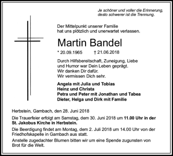Traueranzeige von Martin Bandel von VRM Trauer