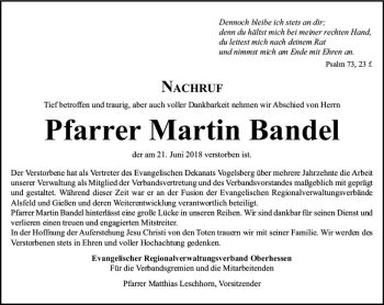 Traueranzeige von Martin Bandel von VRM Trauer