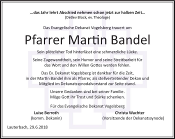 Traueranzeige von Martin Bandel von VRM Trauer