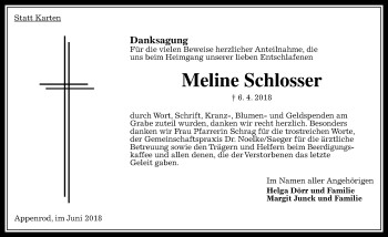 Traueranzeige von Meline Schlosser von VRM Trauer