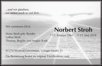 Traueranzeige von Norbert Stroh von  Usinger Anzeiger