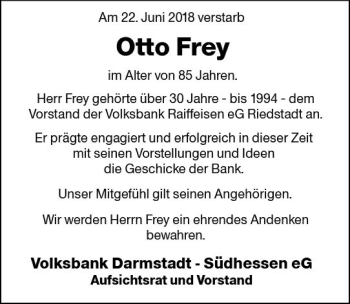 Traueranzeige von Otto Frey von Trauerportal Rhein Main Presse