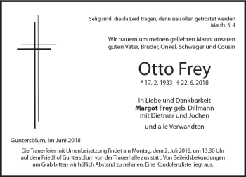Traueranzeige von Otto Frey von Trauerportal Rhein Main Presse