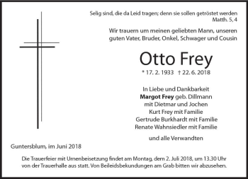Traueranzeige von Otto Frey von Trauerportal Rhein Main Presse