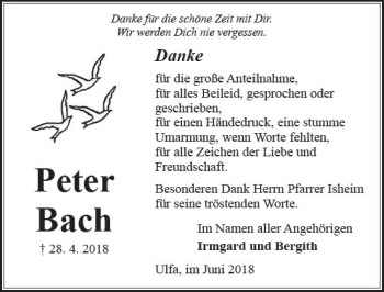 Traueranzeige von Peter Bach von  Kreisanzeiger
