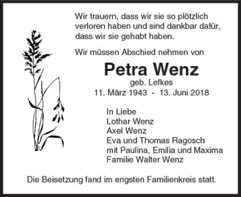 Traueranzeige von Petra Wenz von  Camberger Anzeiger