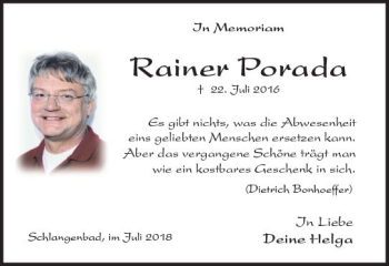 Traueranzeige von Rainer Porada von Trauerportal Rhein Main Presse