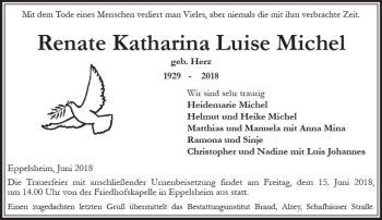 Traueranzeige von Renate Katharina Luise Michel von Trauerportal Rhein Main Presse