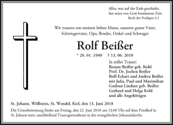 Traueranzeige von Rolf Beißer von Trauerportal Rhein Main Presse