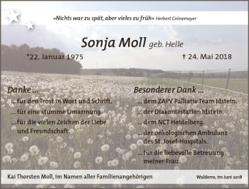 Traueranzeige von Sonja Moll von Trauerportal Rhein Main Presse