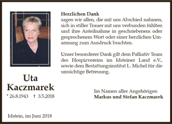Traueranzeige von Uta Kaczmarek von Trauerportal Rhein Main Presse