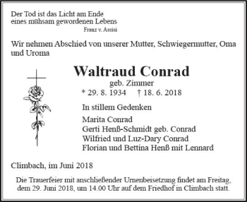 Traueranzeige von Waltraud Conrad von  Gießener Anzeiger
