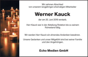 Traueranzeige von Werner Kauck von Trauerportal Rhein Main Presse
