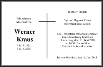 Traueranzeige von Werner Kraus von  Camberger Anzeiger