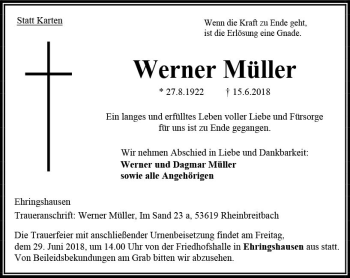 Traueranzeige von Werner Müller von VRM Trauer