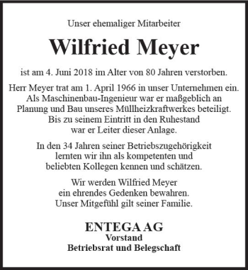 Traueranzeige von Wilfried Meyer von Trauerportal Rhein Main Presse