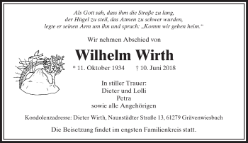 Traueranzeige von Wilhelm Wirth von  Usinger Anzeiger
