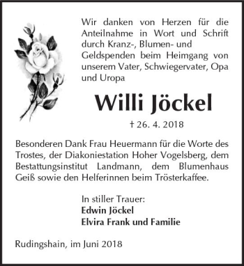 Traueranzeige von Willi Jöckel von  Kreisanzeiger