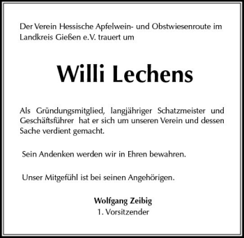 Traueranzeige von Willi Lechens von  Gießener Anzeiger