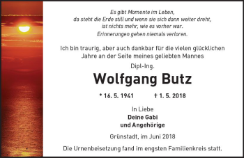 Traueranzeige von Wolfgang Butz von Trauerportal Rhein Main Presse