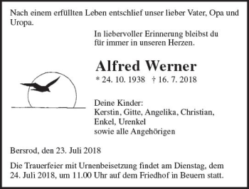 Traueranzeige von Alfred Werner von  Gießener Anzeiger
