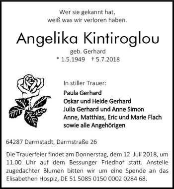 Traueranzeige von Angelika Kintiroglou von vrm-trauer