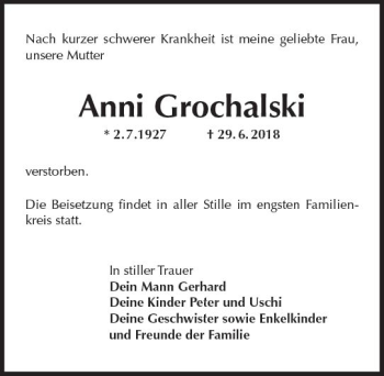Traueranzeige von Anni Grochalski von vrm-trauer