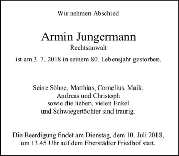 Traueranzeige von Armin Jungermann von vrm-trauer