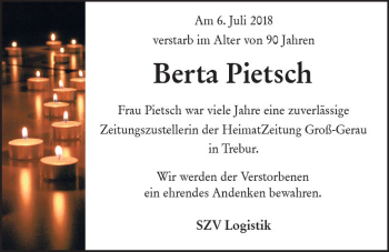 Traueranzeige von Berta Pietsch von vrm-trauer