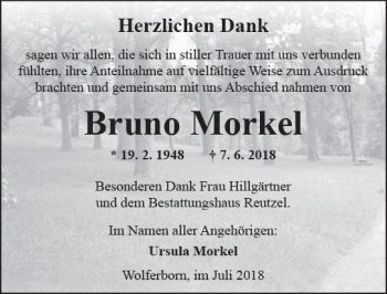 Traueranzeige von Bruno Morkel von  Kreisanzeiger