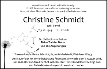 Traueranzeige von Christine Schmidt von vrm-trauer