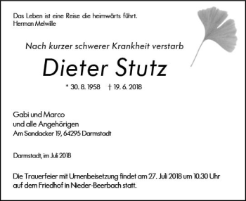 Traueranzeige von Dieter Stutz von vrm-trauer