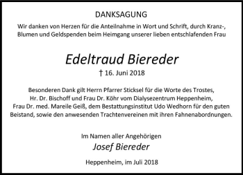 Traueranzeige von Edeltraud Biereder von vrm-trauer