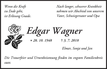 Traueranzeige von Edgar Wagner von  Kreisanzeiger