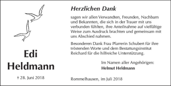 Traueranzeige von Edi Heldmann von  Kreisanzeiger