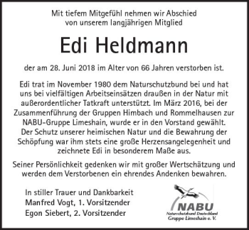 Traueranzeige von Edi Heldmann von  Kreisanzeiger