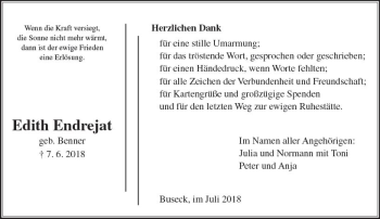 Traueranzeige von Edith Endrejat von  Gießener Anzeiger