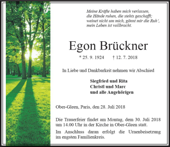 Traueranzeige von Egon Brückner von VRM Trauer