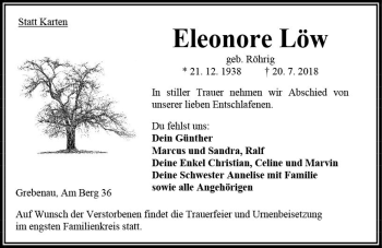 Traueranzeige von Eleonore Löw von VRM Trauer