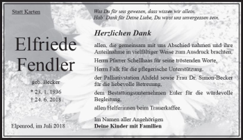 Traueranzeige von Elfriede Fendler von VRM Trauer