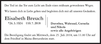 Traueranzeige von Elisabeth Breuch von vrm-trauer