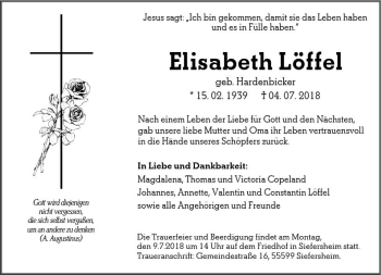 Traueranzeige von Elisabeth Löffel von vrm-trauer