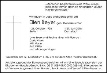 Traueranzeige von Ellen Beyer von vrm-trauer