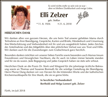 Traueranzeige von Elli Zelzer von vrm-trauer