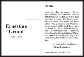 Traueranzeige von Ernestine Grund von VRM Trauer