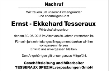 Traueranzeige von Ernst-Ekkehard  Tesseraux von vrm-trauer