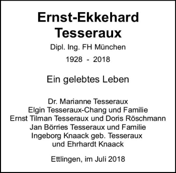 Traueranzeige von Ernst-Ekkehard  Tesseraux von vrm-trauer