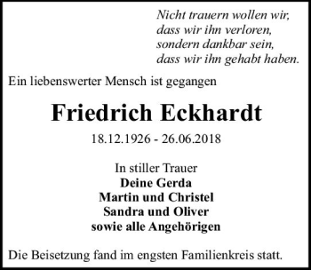 Traueranzeige von Friedrich Eckhardt von vrm-trauer
