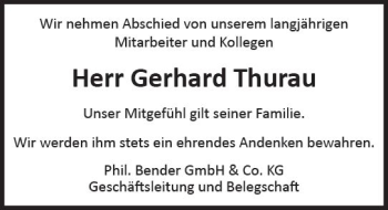Traueranzeige von Gerhard Thurau von vrm-trauer